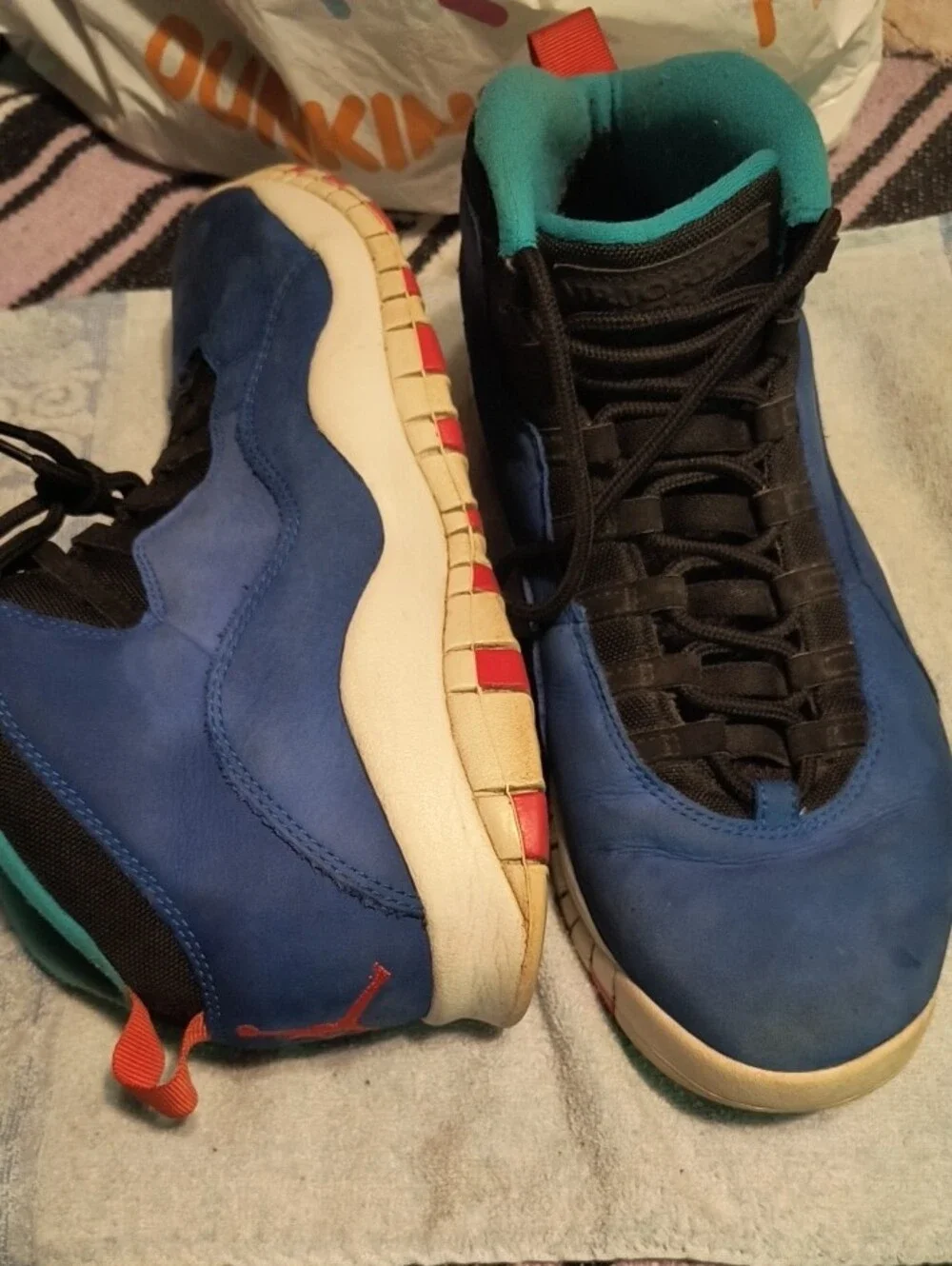 Jordan Blue Black Teal Sneakers with Orange Pull Tab